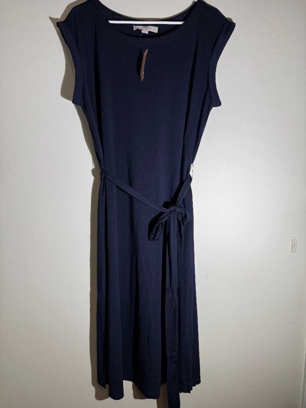 LOFT Plus NWT Navy Blue Cap Sleeve Tie Waist Side Slit Maxi Dress | Size 16